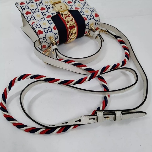 Auth Gucci White Leather Top Handle Ltd Edition Sylvie Heart GG Monogram Handbag - Picture 7 of 16